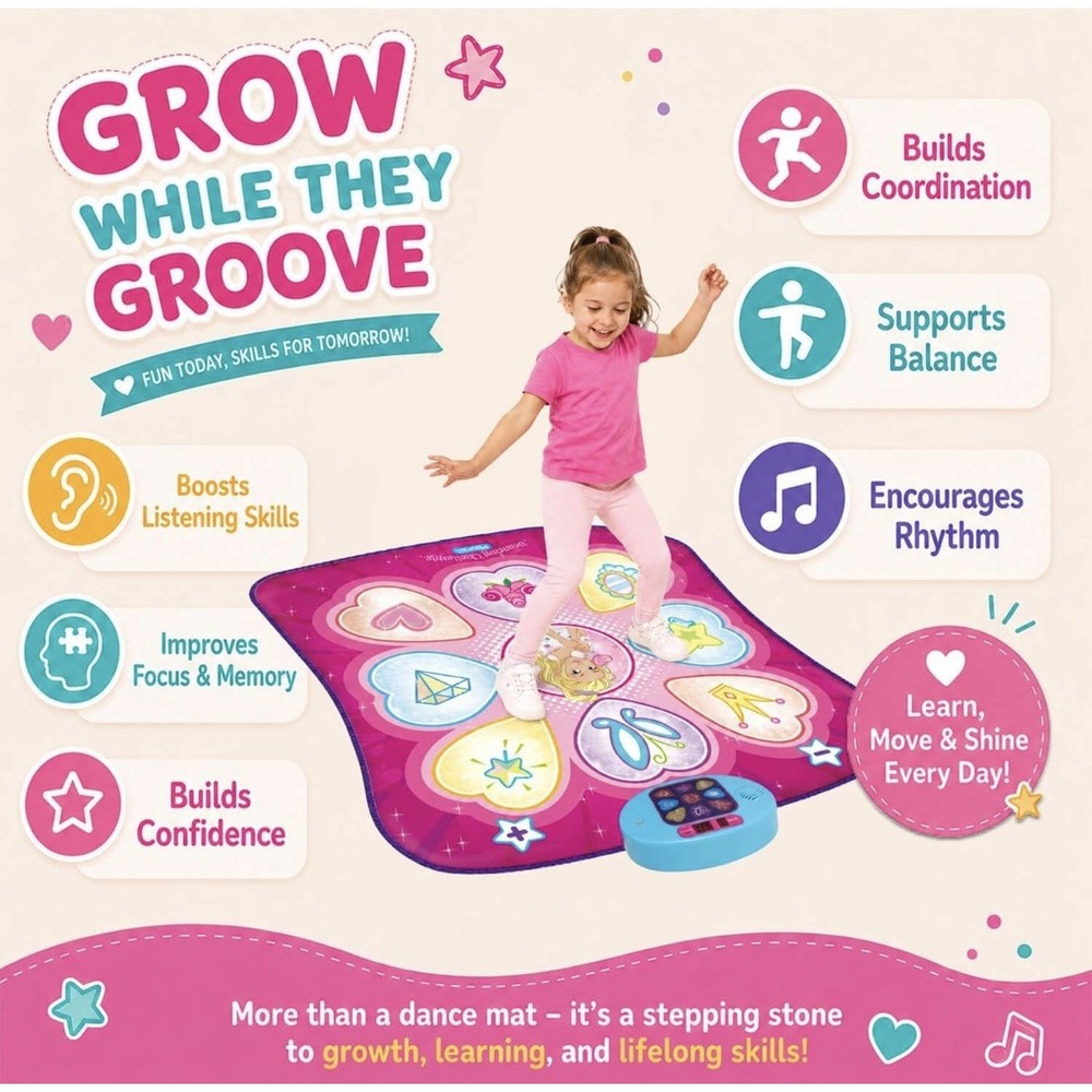 Dance Mat for Girls Kids Interactive Dancing Game Pad Pink LED Lights, SUNLIN - Picture 6 of 10